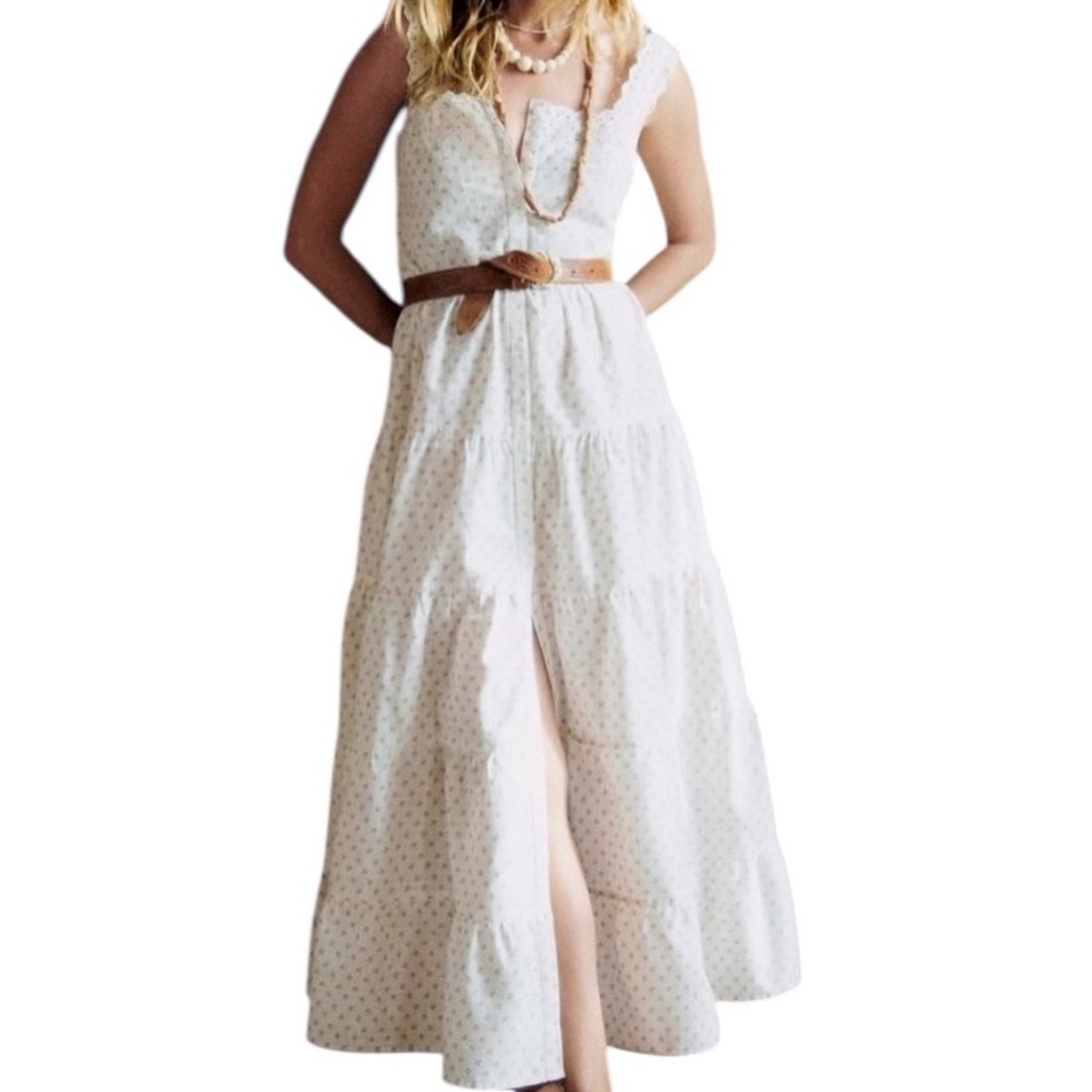 Sezane White Maxi Dress with Tiny Floral Print
